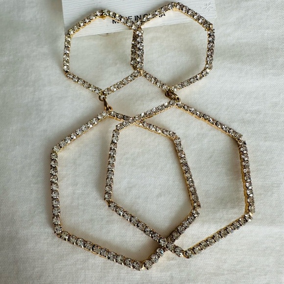 Jewelry - Pave Crystal Geometric Drop Earrings Gold Tone